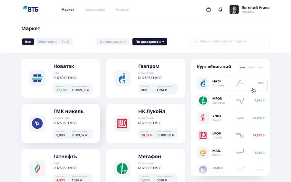 Pavel Fess UI/UX Design by Noixlab Studio VTB Banking Investment platform